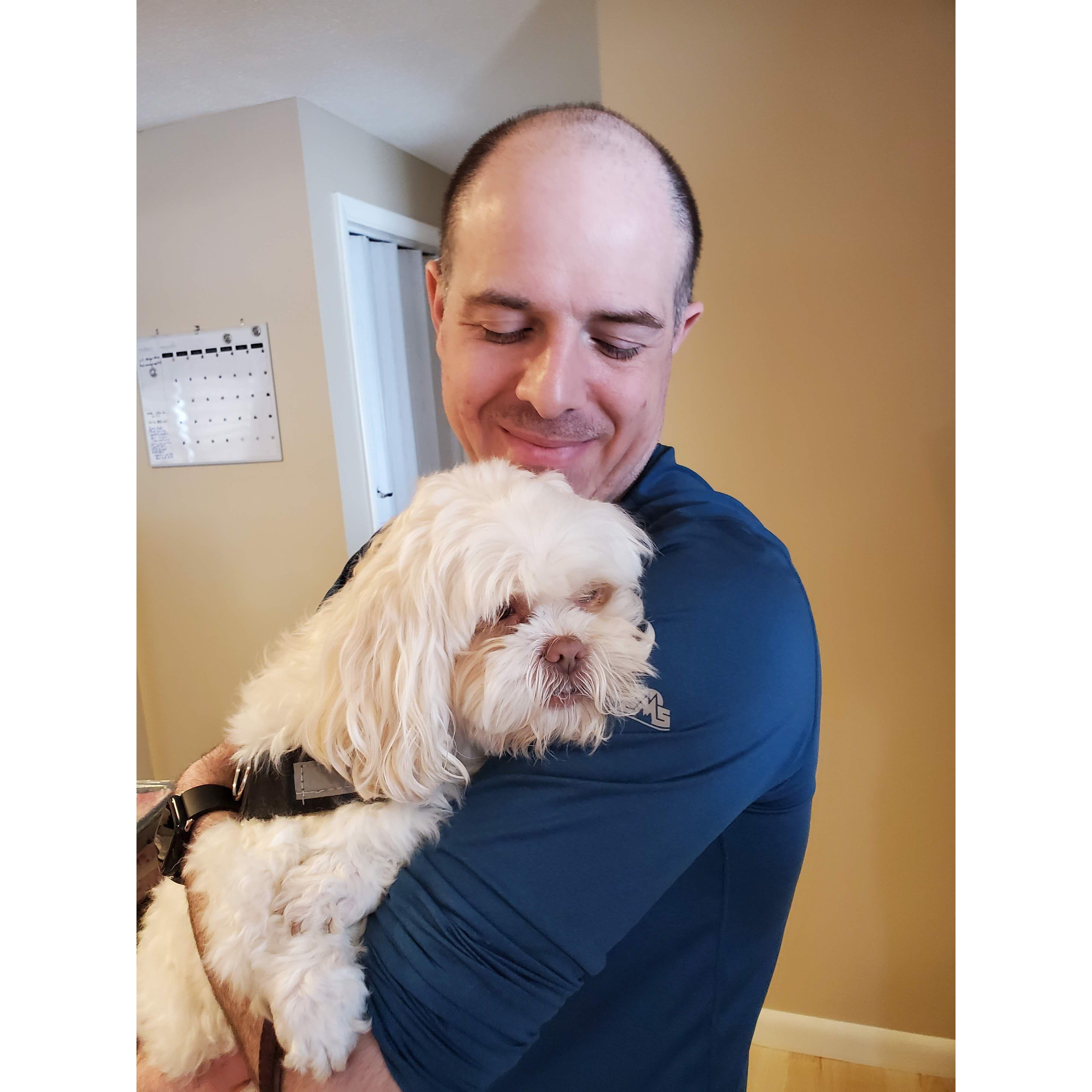 Josh with his favorite Shih Tzu