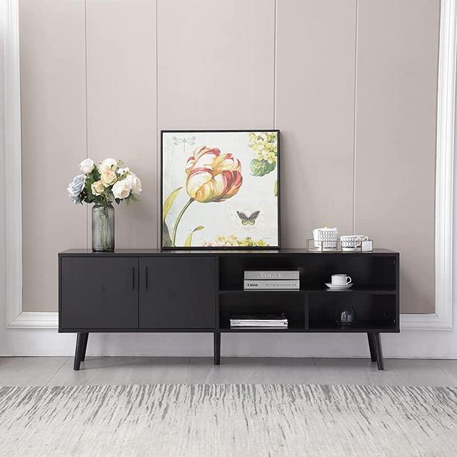 TV Stand for 60/65/70/75 Inch TV,Modern TV Cabinet with Storage Cabinet and Open Shelves,Entertainment Center Media Console Table for Living Room&Bedroom,Black.