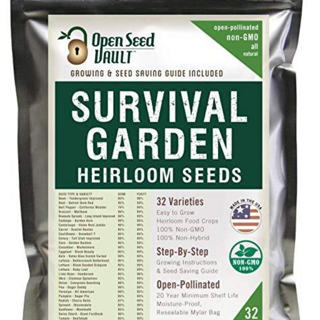 15,000 Non GMO Heirloom Vegetable Seeds Survival Garden 32 Variety Pack by Open Seed Vault