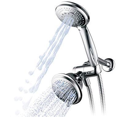 Hydroluxe 1433 Handheld Showerhead & Rain Shower Combo. High Pressure 24 Function 4" Face Dual 2 in 1 Shower Head System with Stainless Steel Hose, Patented 3-way Water Diverter in All-Chrome Finish