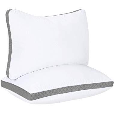 Utopia Bedding Gusseted Quilted Pillow (2-Pack) Premium Quality Bed Pillows - Side Back Sleepers - Grey Gusset - Queen - 18 x 26 Inches