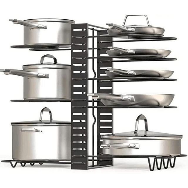 Superstar Pot Rack Organizer with 3 DIY Methods, Black Metal Kitchen 8+ Pots Holder, Height and Position are Adjustable Cabinet Pantry Pot Lid Holder Pan Organizer Rack For Cabinet (Upgraded Vevison)