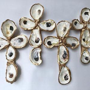 Gold Leaf Oyster Cross on Wood