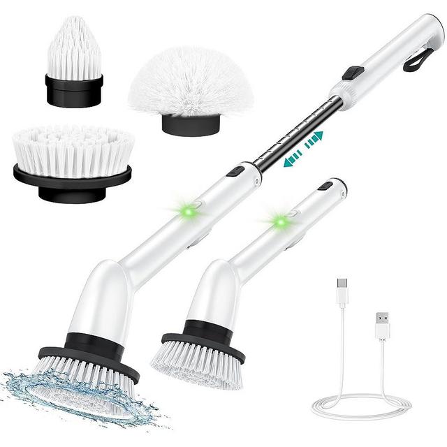 LyriFine Electric Spin Scrubber, 2023 New Full-Body IPX7 Waterproof Bathroom Scrubber, Dual Speed, USB-C Charging, Power Shower Scrubber with Retractable Handle & 3 Brush Head for Bathtub Tile Floor