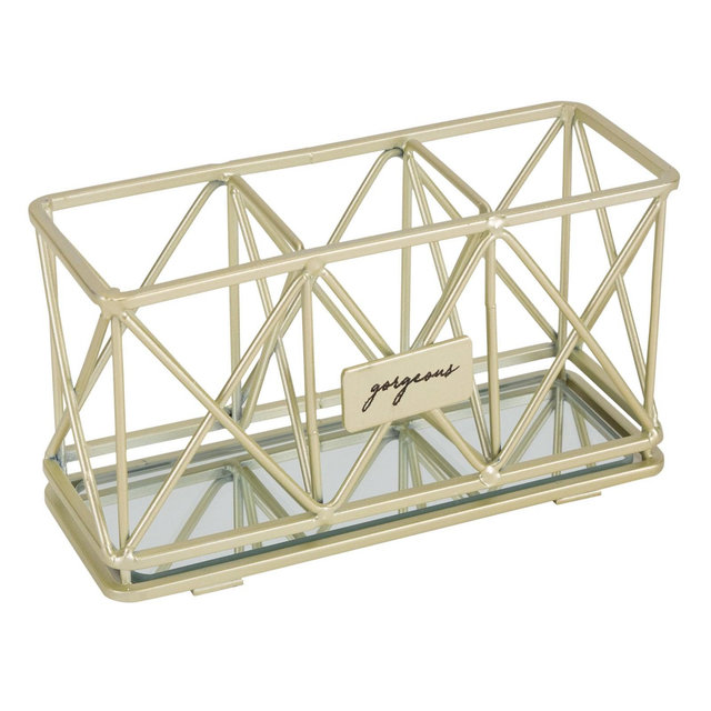 3 Compartment Cosmetic Brush and Pencil Organizer Gold - Home Details