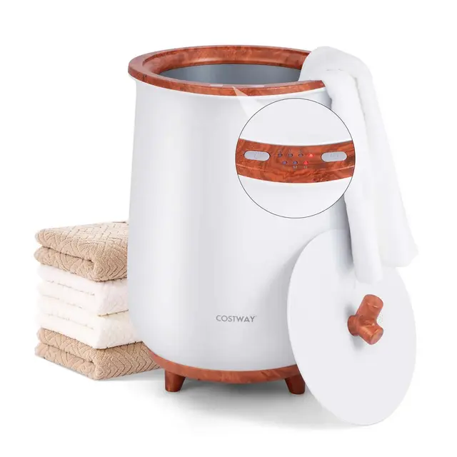 Costway 23L Bathroom Towel Warmer Bucket 4 Timer with Fragrance Holder & 3-Level Heating Brown