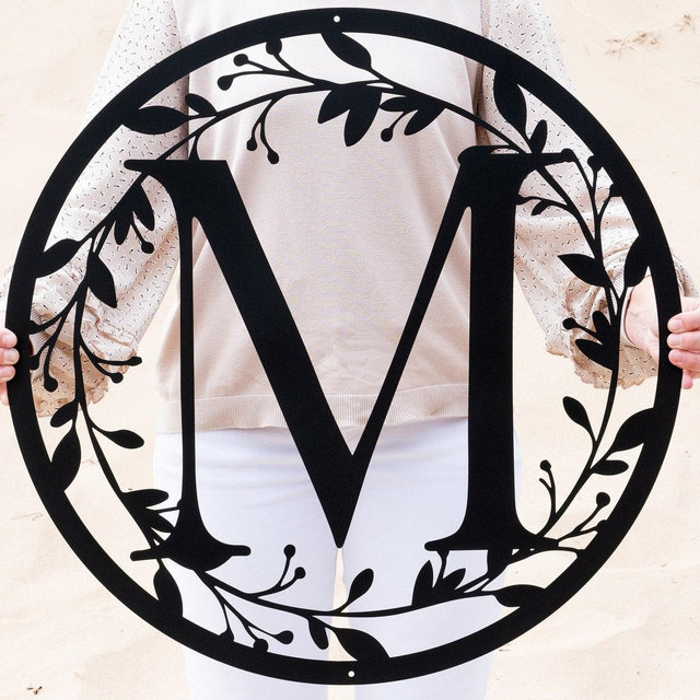 Metal Circle Letter Monogram with Vines | Wall Monogram Sign | Couples Gift | Letter Decor, Letter Vine Monogram | Wedding Gift, Metal Sign