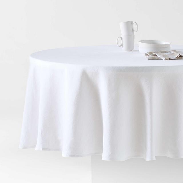 Marin 100" Round White European Flax ®-Certified Linen Tablecloth