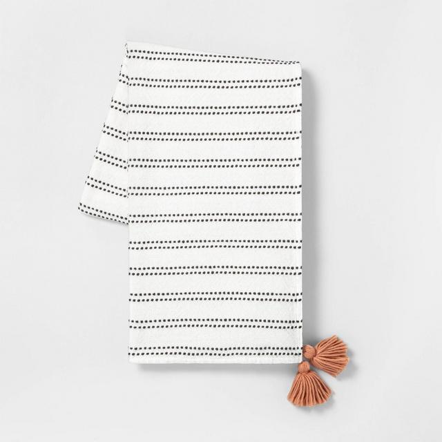 Stripe Tassel Throw Blanket Sour Cream / Dark Gray with Pink Tassels - Hearth & Hand™ with Magnolia