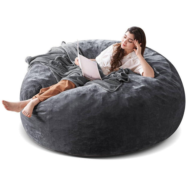 SANAE Oversized 6FT Memory Foam Bean Bag Chair for Adults - Dark Grey Corduroy Fabric with Filler, Gaming & Movie Furniture, Large Beanbag Sofa Couch, Boneless Chair for Living Room/Dorm/Bedroom