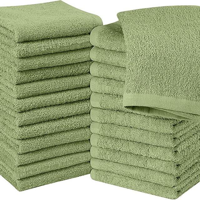 Utopia Towels Cotton Sage Green Washcloths Set - Pack of 24-100% Ring Spun Cotton, Premium Quality Flannel Face Cloths, Highly Absorbent and Soft Feel Fingertip Towels