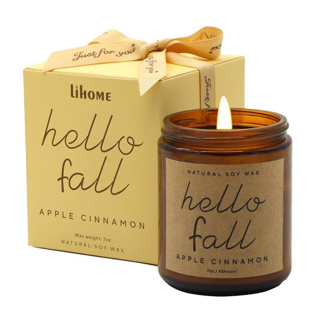Fall Decorations for Home - Fall Candles, Gifts for Women, Natural Soy Wax Apple Cinnamon Scented Candles