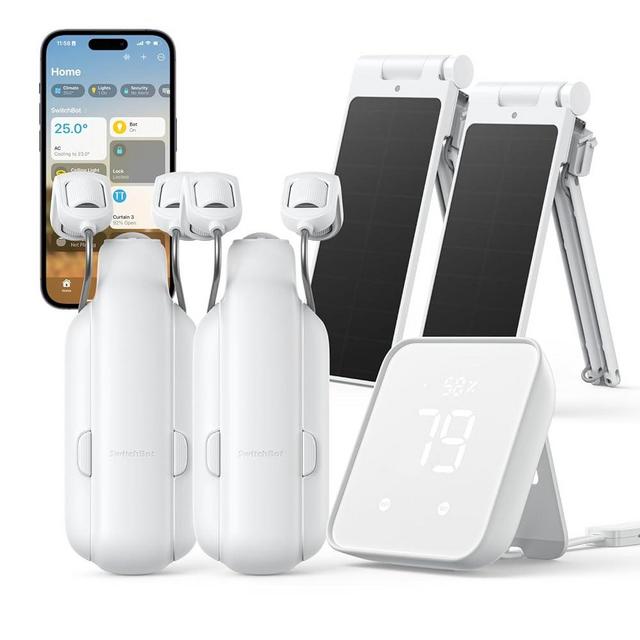 SwitchBot Smart Automatic Curtain Opener 2 Pack with Hub 2 - WiFi Remote Control with App/Timer, Performance Upgrade, WiFi Thermometer Hygrometer, Support Matter, Work with Alexa, Google Home, HomeKit