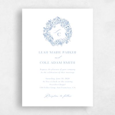 Dusty Blue Wedding Invitation - Mira Classic Letterpress
