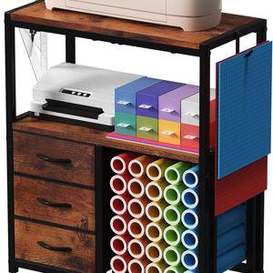 30 Vinyl Roll Holders for Cricut Cart, Rolling Craft Cart with 3 Fabric Drawer, Craft Organization and Storage Compatible with Cricut Maker Machine, Crafting Cabinet Table Workstation, Rustic Brown