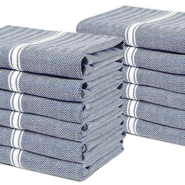 LANE LINEN Kitchen Towels Set - 100% Pure Cotton Dish Towels for Kitchen, Super Absorbent Kitchen Hand Towel, Blue Tea Towels, Soft & Durable Dish Cloths, Pack of 12 – 15”x25”, Blue Chambray