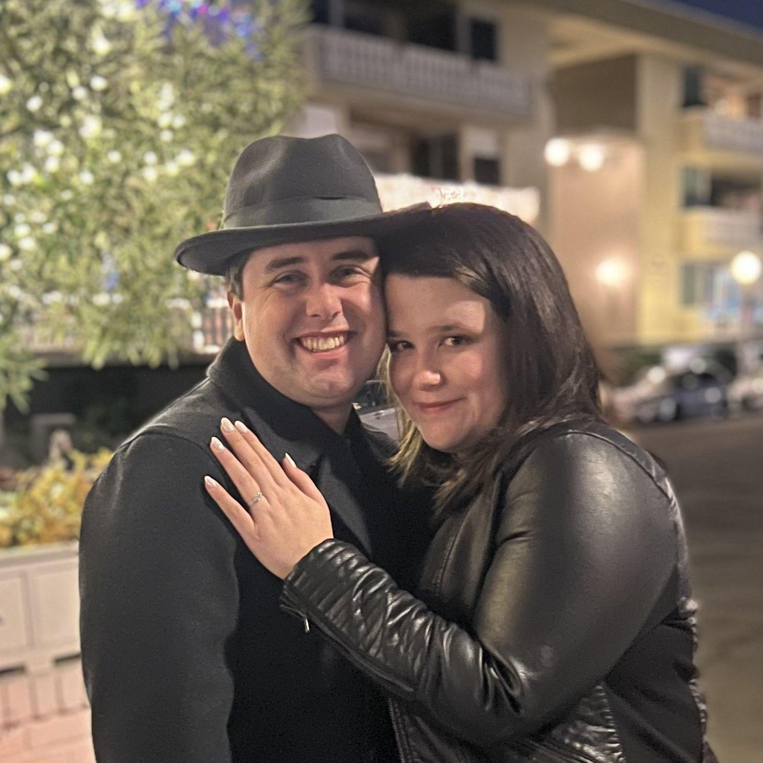 When we got engaged! Evan proposed to Sam in Naples around all the Christmas lights.