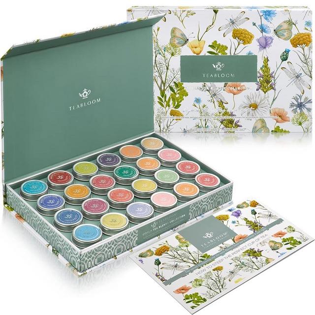 Teabloom Exceptional Loose Leaf Tea Chest, World's Largest Tea Collection with 24 Varieties of USDA Certified Organic Black, Green, White, Oolong, and Herbal Loose Tea Blends
