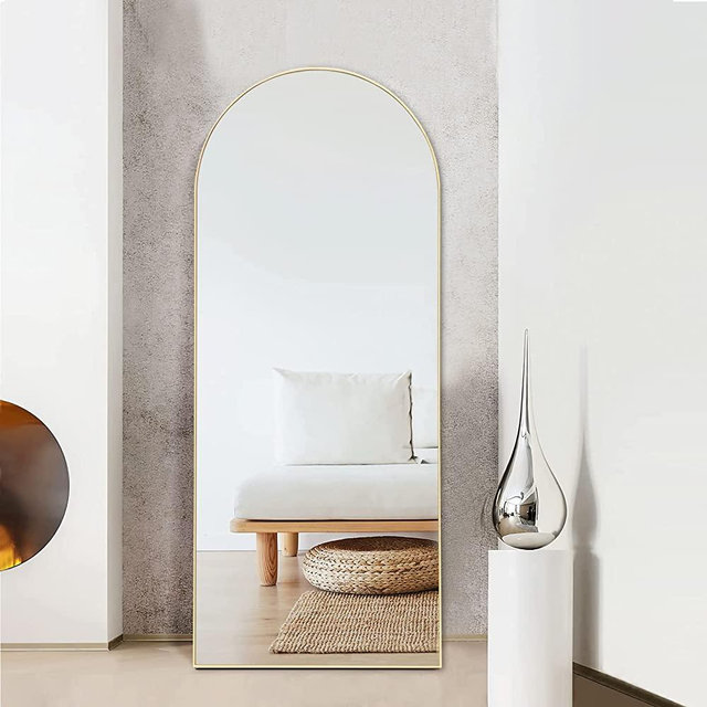 NeuType 65"x22" Arched Full Length Mirror Large Arched Mirror Floor Mirror with Stand Large Bedroom Mirror Arched Shape Wall Mounted Mirror Hanging or Leaning Against Wall, Wood Frame, Burlywood