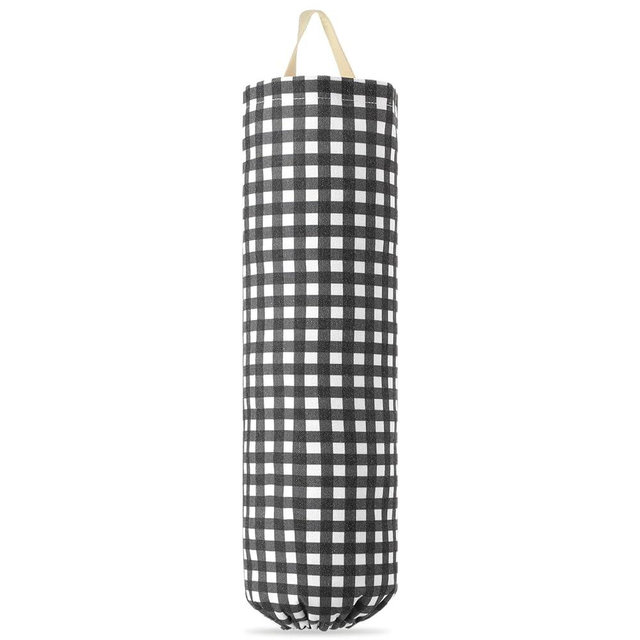 Poola Voidra Gingham Plastic Bag Holder, Wall Mount Grocery Bag Storage Organizer, Hanging Buffalo Check Plaid Trash Bags Dispenser for Farmhouse Home Kitchen Pantry Laundry Room Decor(Black)