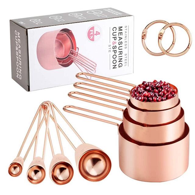 YISUYA 8 PCS Rose Gold Measuring Cups and Measuring Spoons Sets, Stainless Steel Precision Graduated Measuring Cup for Baking, Baking Measuring Tool for Dry and Liquid Ingredients