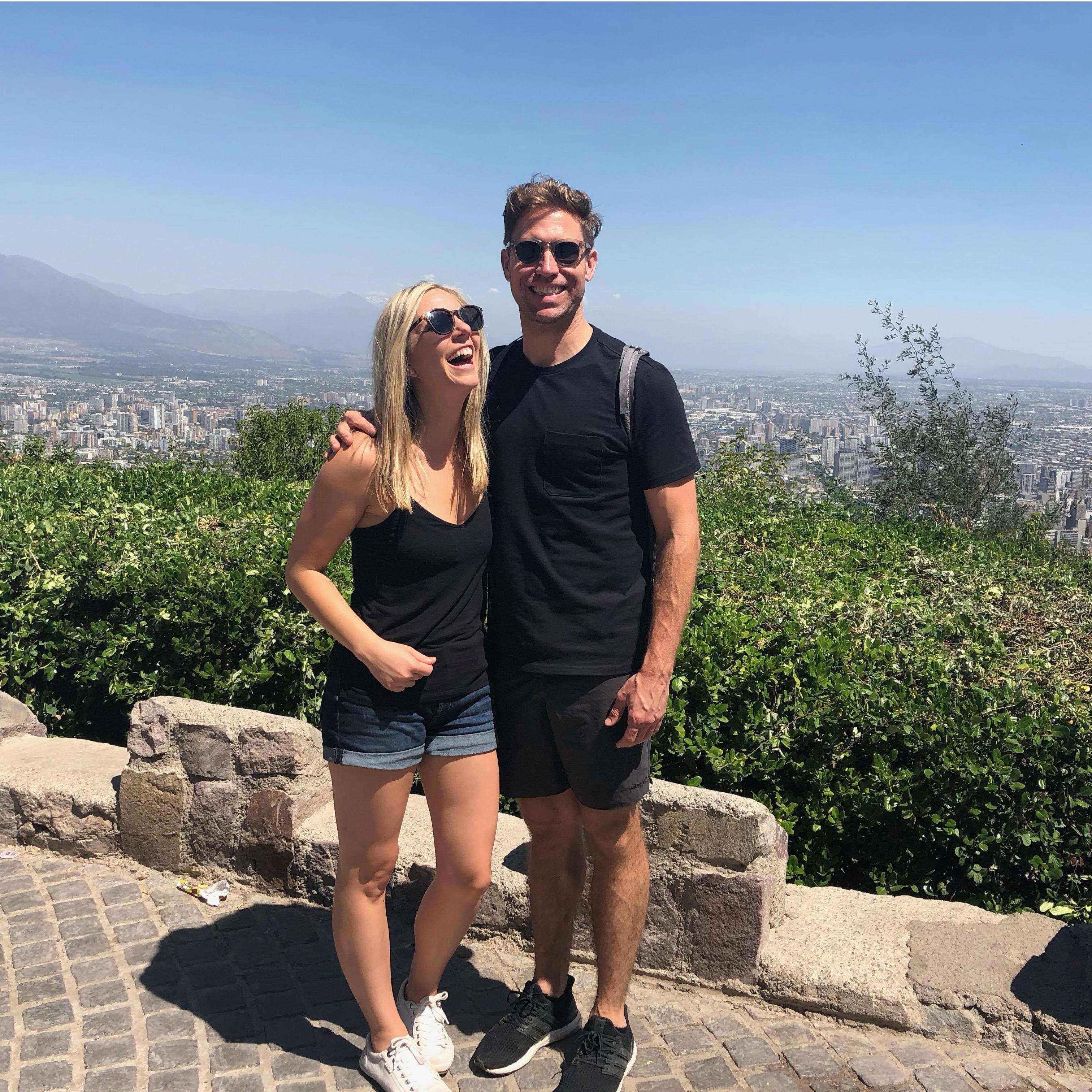 Top of Santiago Chile, this adorable British couple took our photo. They made a joke at the perfect time, all candid!
