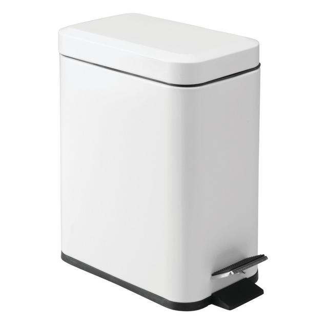mDesign 5 Liter Rectangular Small Steel Step Trash Can Wastebasket, Garbage Container Bin for Bathroom, Powder Room, Bedroom, Kitchen, Craft Room, Office - Removable Liner Bucket - Matte White