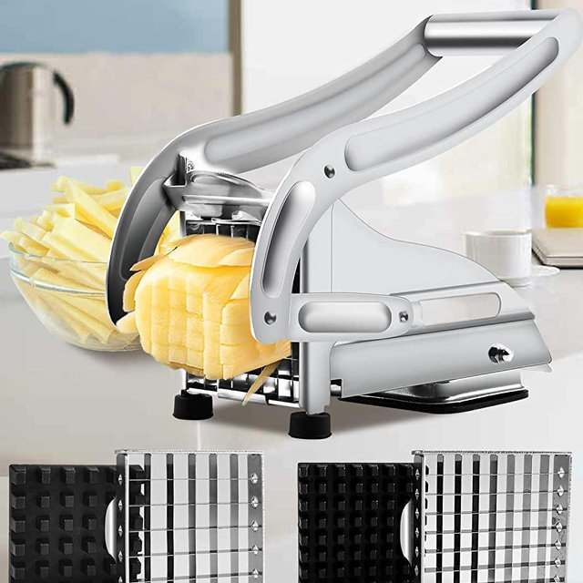 French Fry Cutter with 2 Blades, Professional Potato Cutter Stainless Steel, Potato Slicer French Fries, Press French Fries Cutter for Potato Cucumber Carrot Onion Vegetables(French fry cutter)