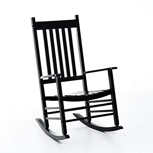 Outsunny Versatile Wooden Indoor/Outdoor High Back Slat Rocking Chair - Black