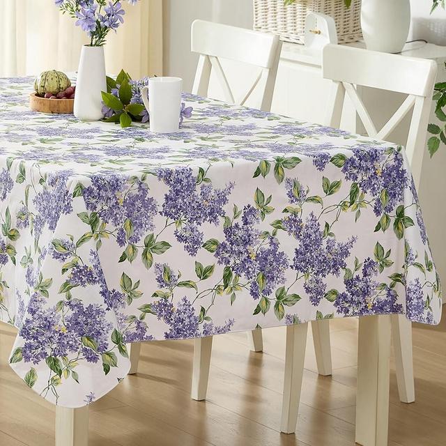 Lilac Fields Heavy 4 Gauge Vinyl Flannel Backed Tablecloth, Purple Lilacs Floral Indoor/Outdoor Wipe Clean Picnic, Kitchen, Dining Room Tablecloth - 60” x 84” Oblong/Rectangle
