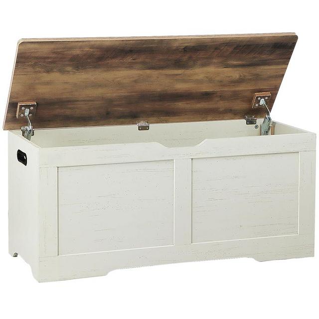 Timberer 39.4" Storage Chest, Wooden Storage Bench, Lift Top Toy Chest with 2 Safety Hinges, Large Toy Box, Entryway Bench for Living Room, Bedroom, Brown and Rustic White