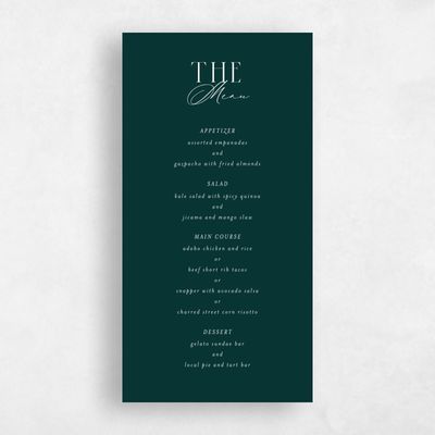 Dark Emerald, Green Wedding Menu - Shahira