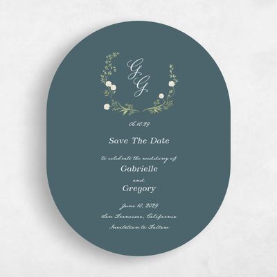 Blue Oval Wedding Save the Date - Margot Portrait