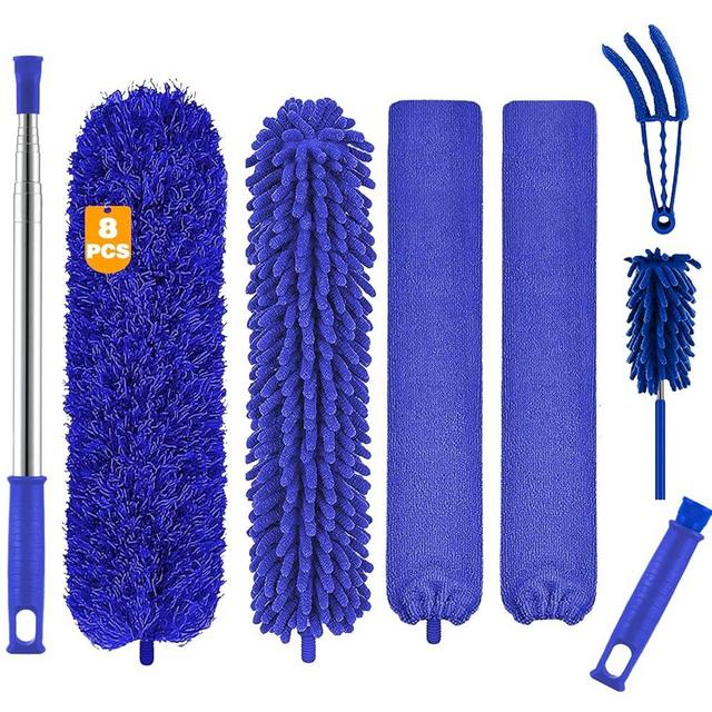 Buysenton Microfiber Duster, 8PCS Feather Duster with 100 Inch Telescoping Extension Pole, Reusable Bendable Dusters, Washable Lightweight Dusters for Ceilings Fans(2023 UAGRED)