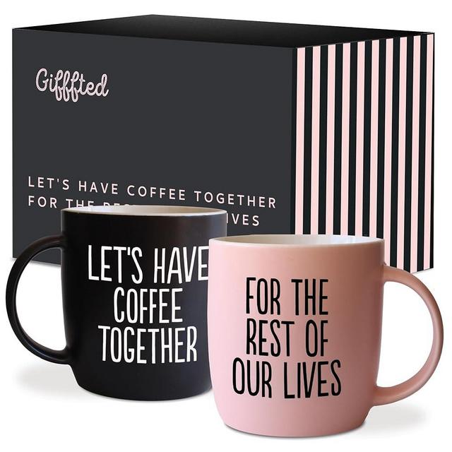 Triple Gifffted Lets Have Coffee Together Coffee Mug Set - Engagement Mr and Mrs Wedding Gift for Couple - Engaged Bride and Groom Newlywed Gifts, Bridal Shower, Couples Mugs, Ceramic, 380ML