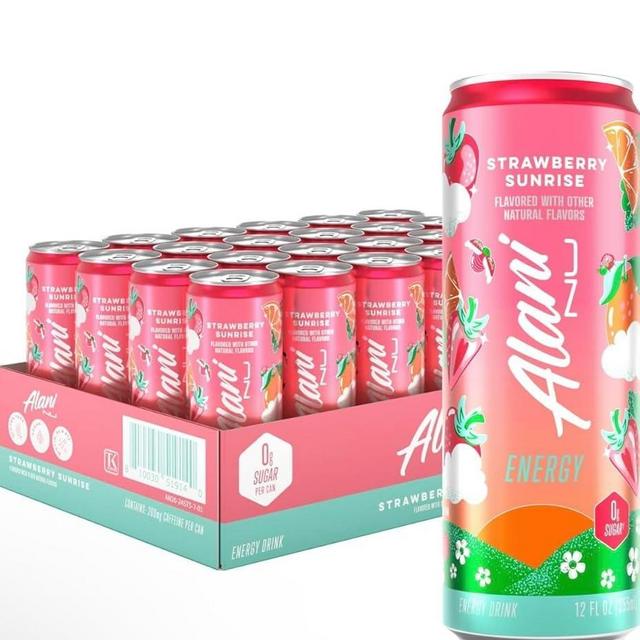 Alani Strawberry Sunrise Energy Drinks Low - Calorie, Zero Suger, Energy Boost Drinks 12 oz - 12 Pack