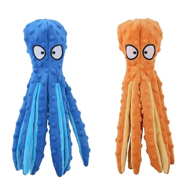 WmcyWell 2 Pack 12.6" Octopus Dog Squeaky Toys No Stuffing Crinkle Plush Dog Toys for Puppy Durable Dog Chew Toys for Small to Medium Dogs BlueOrange