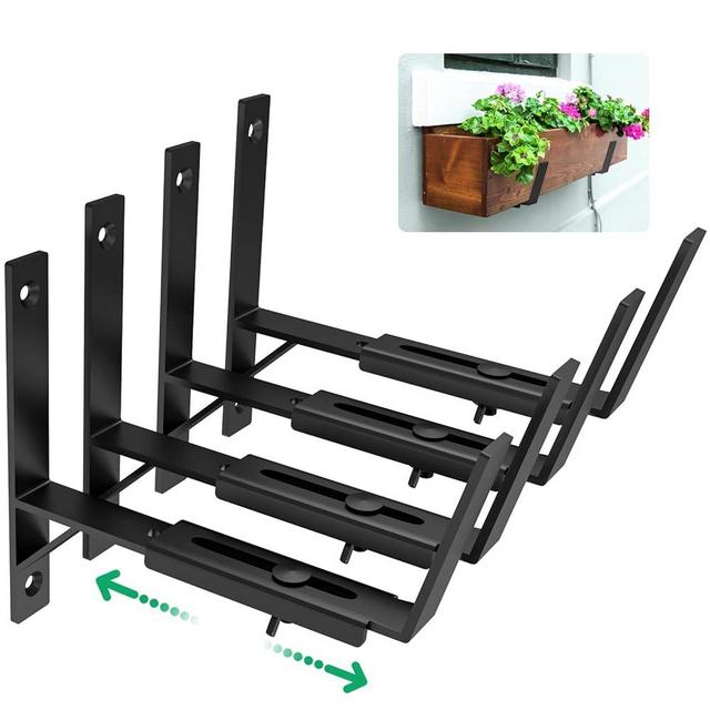 Planter Box Brackets Adjustable from 6 to 12 Inches, HOMEASY Window Planter Box Brackets Wall Mount Heavy Duty, Flower Box Holder for Balcony, Window Sill, Patio, Outdoor, 4 Pack