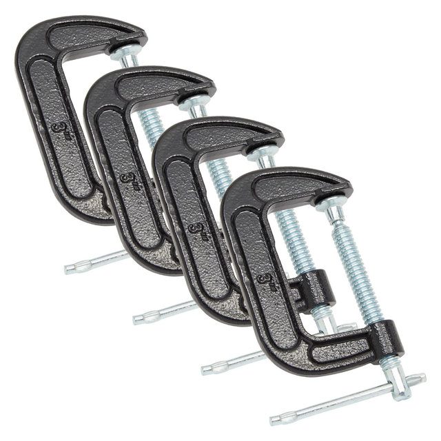 Built Industrial 4 Pack Heavy Duty C Clamps with 3 Inch Jaw Opening for Woodworking, Welding, Automotive, Carpentry Building