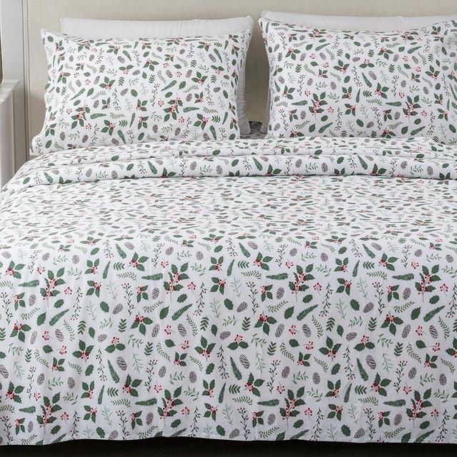 Great Bay Home Flannel Sheet Set King Size - 100% Turkish Cotton, Double-Brushed, Printed Bed Sheets - Ultra-Soft, Cozy, 4-Piece Bedding Set (Little Holly)