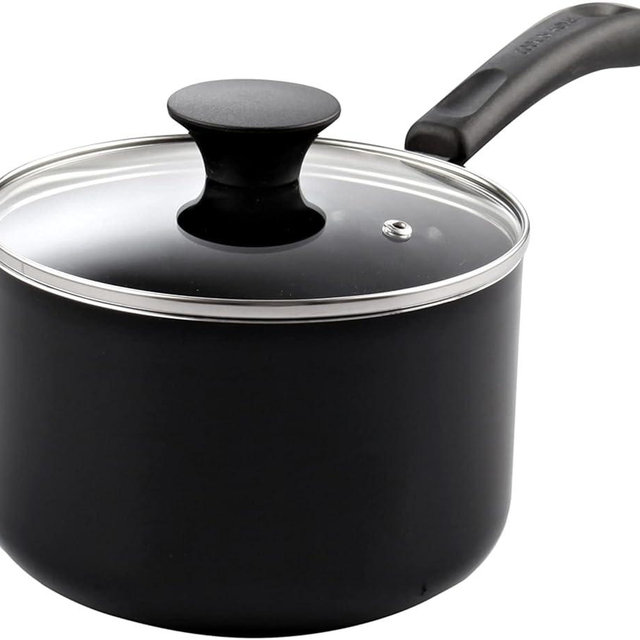 Cook N Home Nonstick Sauce Pan with Glass Lid, 1-Quart Saucepan Non Stick Small Cooking Milk Aluminum Pot, Black