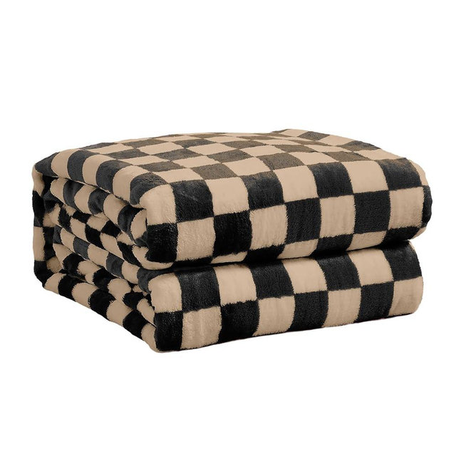 FY FIBER HOUSE Checkered Flannel Fleece Throw Blanket Soft Cozy Checkerboard Grid Print Chessboard Gingham Pattern Blankets for Bed Couch Sofa, 60"x80", Black Brown