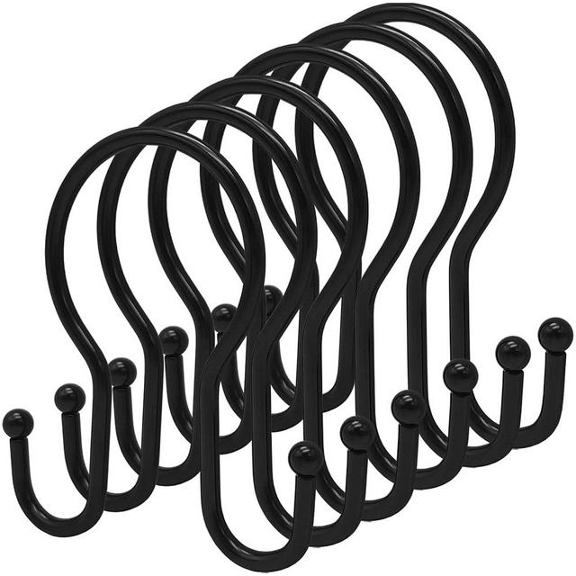 Double Shower Curtain Hooks Rings,24 Pcs Rustproof Metal Shower Hooks for Shower Curtain,Glide Smoothly Double Shower Rings for Curtain,Shower Curtain Hangers Rings for Bathroom Shower Rod(Black)