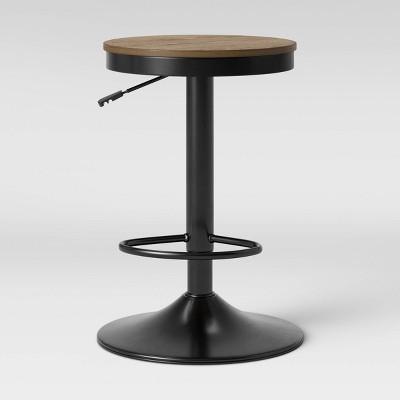Taunton Gaslift Adjustible Stool with Wood Seat Black/Walnut - Threshold&#8482;