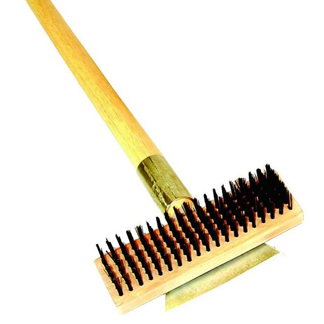Excellante Heavy Duty Wire Brush with Scraper and Long Wood Handle, 27"