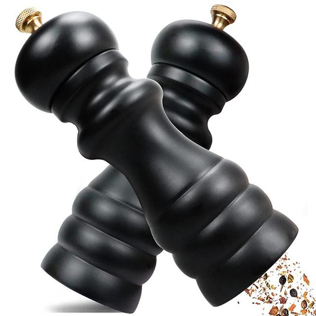 Salt and Pepper Grinder Set, 6.5 Inch Wooden Salt and Pepper Mill, Manual Pepper Mills with Adjustable Coarseness, Refillable Spice Grinders Ideal for Grind Sea Salt/Chili/Sesame, Black 2 Pack