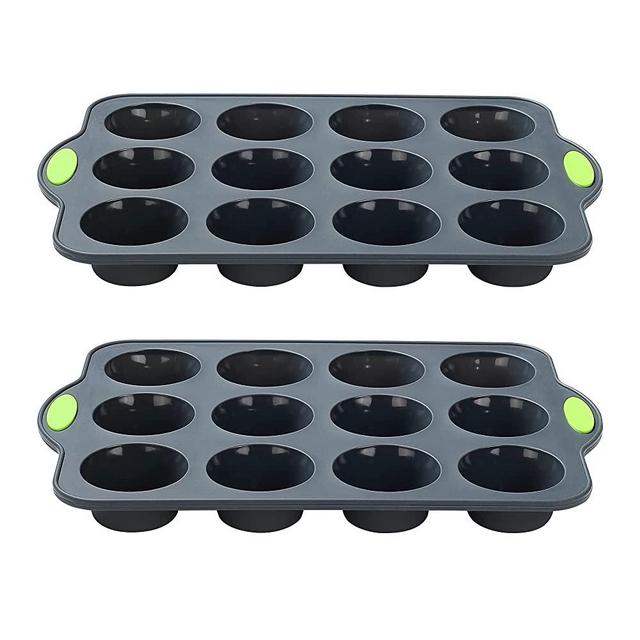 To encounter Silicone Cupcake Baking Cups, Non Stick 12 Cups Muffin Cupcake Pan, Food Grade Silicone Baking Cups with Metal Reinforced Frame More Strength, Set of 2