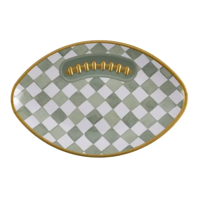 Cook With Color Checkered Football Serving Plate Green