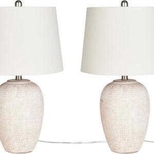 Nourison 23" Distressed Cream/Beige Rustic Ceramic Jar Table Lamp for Bedroom, Living Room, Dining Office, Ivory Shade (Pack of 2)