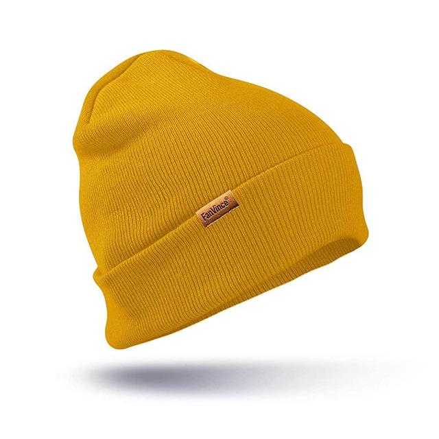Beanie for Men Women Winter Hat Thermal Hats Cuffed Knit Beanies Warm for Dad Mom Casual Yellow